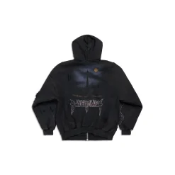 Zip-up Hoodie Capospalla Paris Moon Oversize in Nero D&eacute;lav&eacute;