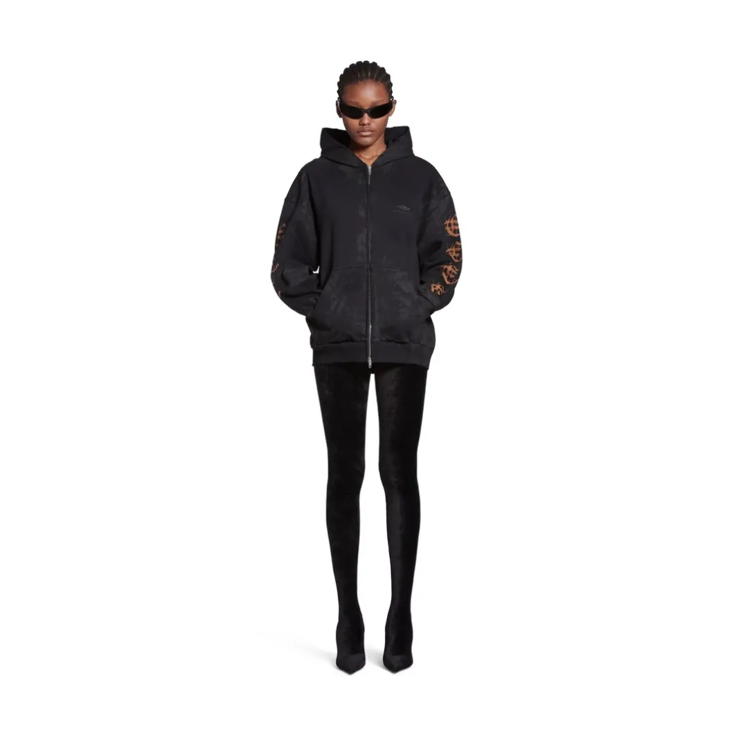 Zip-up Hoodie Heavy Metal Small Fit in Nero Délavé