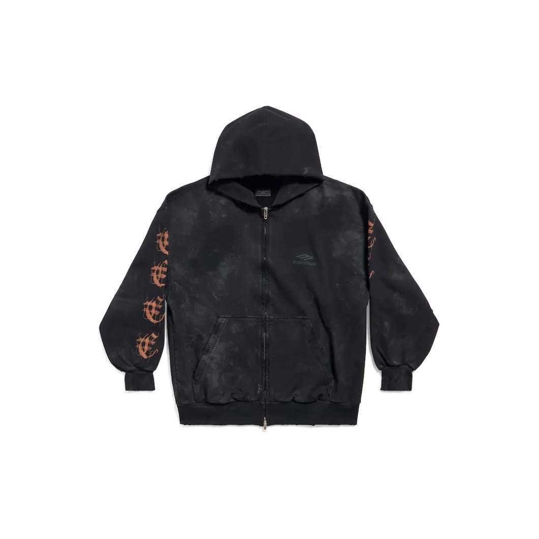 Zip-up Hoodie Heavy Metal Small Fit in Nero Délavé