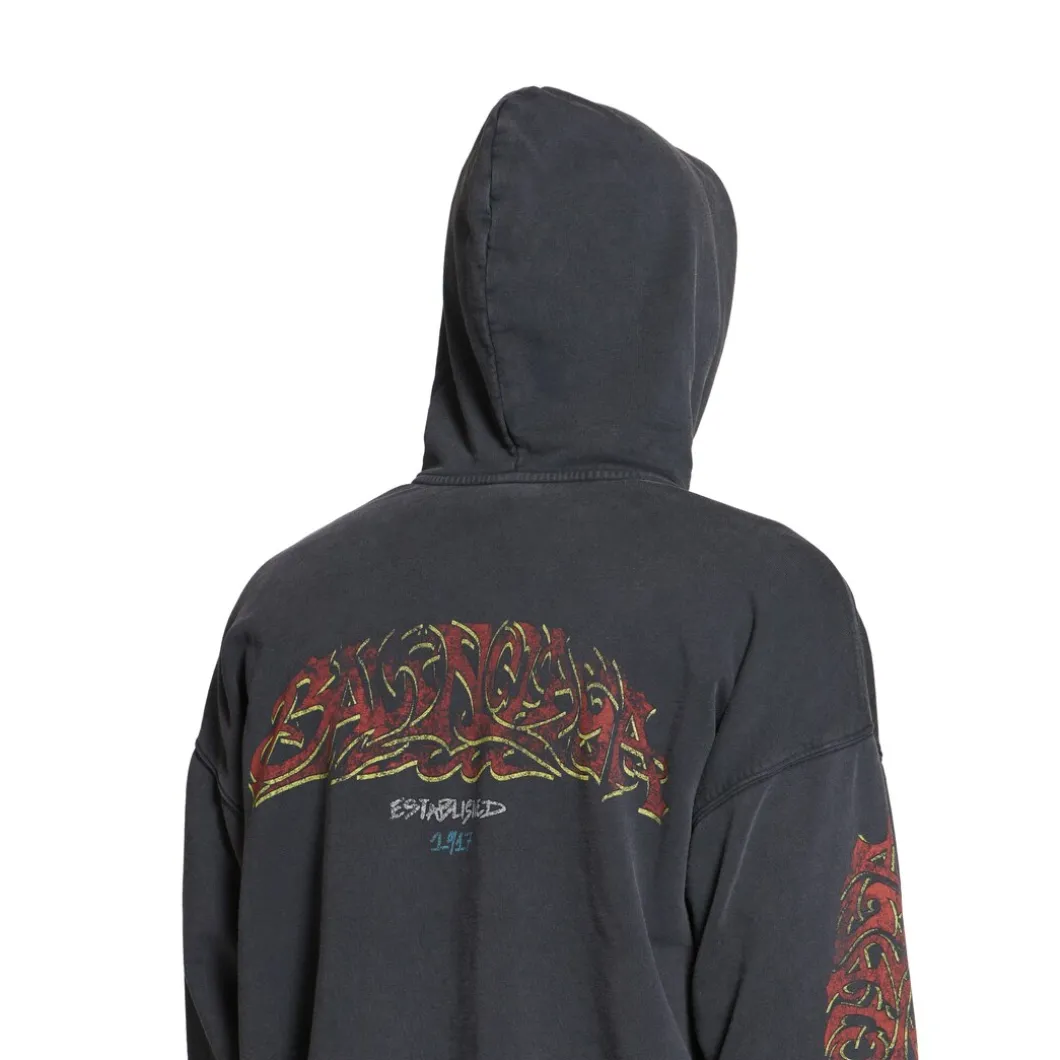 Zip-up Hoodie Offshore Medium Fit in Nero Délavé